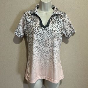 KATE LORD Pink Ombré Leopard Golf/Tennis Polo, Size S, EUC